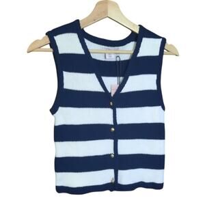Sincerely Jules Womens Navy and White Stripe Button Front Sweater Vest Size XS